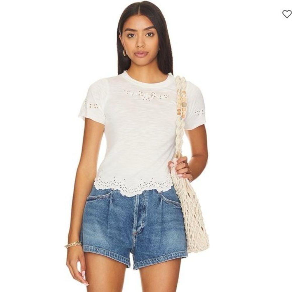 Free People Call Me Baby Eyelet Tee In Ivory